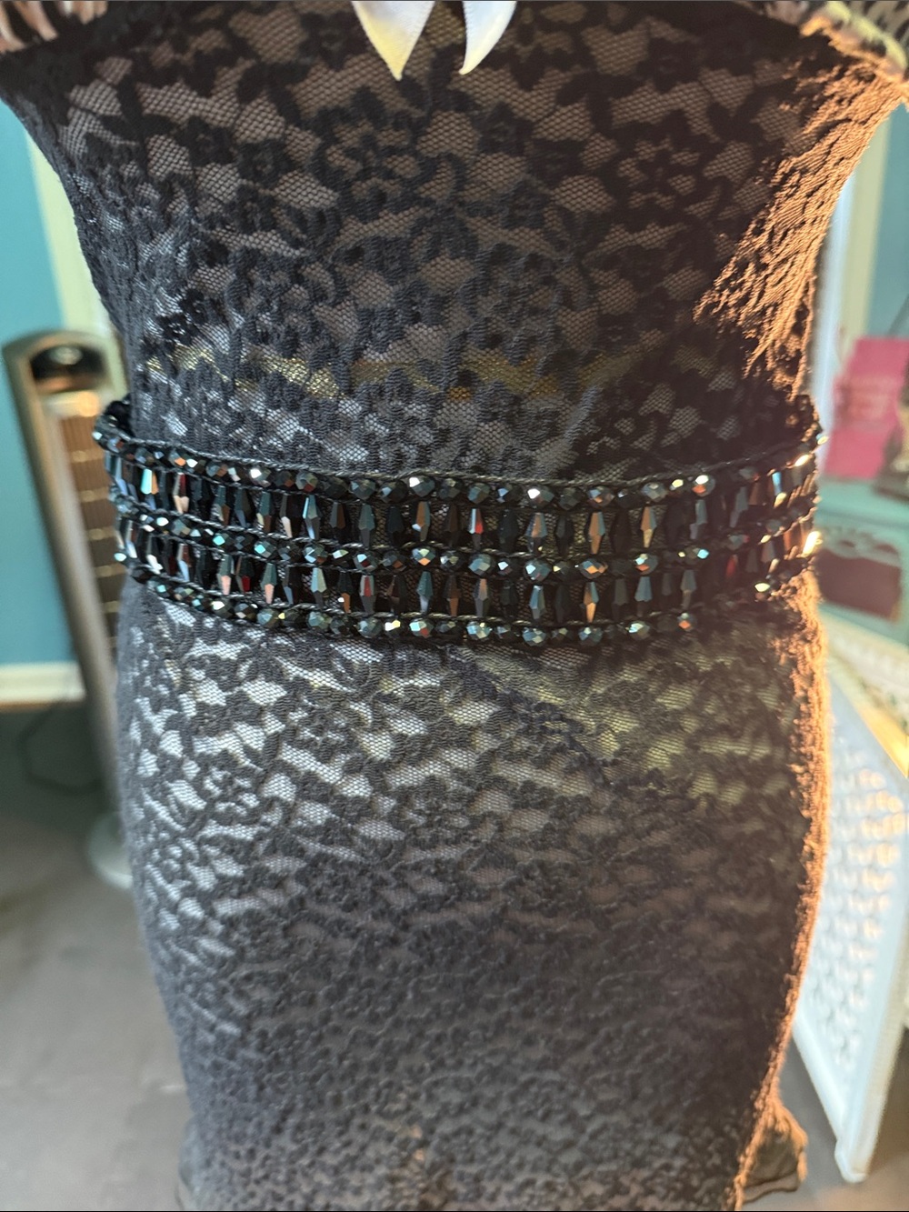 White House Black Market Black Beaded Stretch Waist Belt